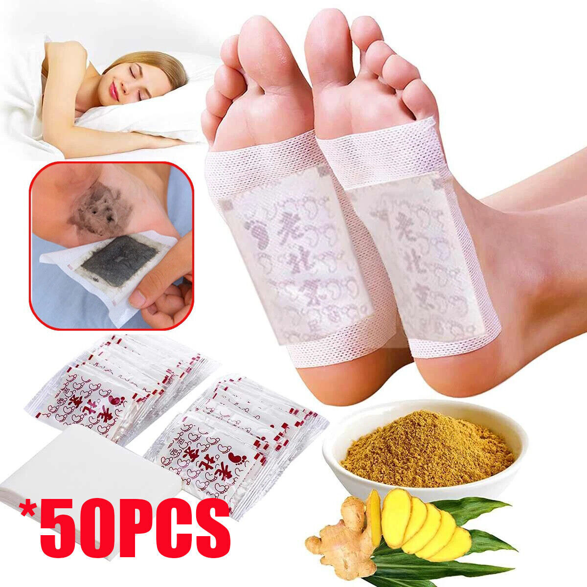 50pcs Detox Foot Patches Pads Body Toxins Feet Slimming Deep Cleansing Herbal US