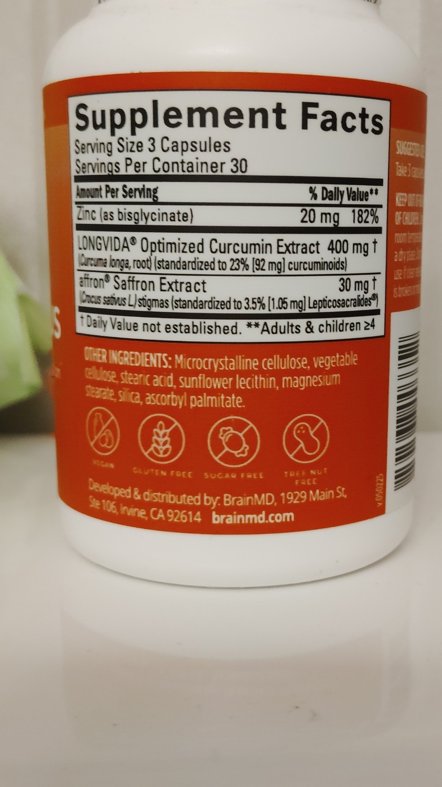 BrainMD Happy Saffron Plus Mood Memory Saffron Curcumin Zinc 90 Vegan Caps