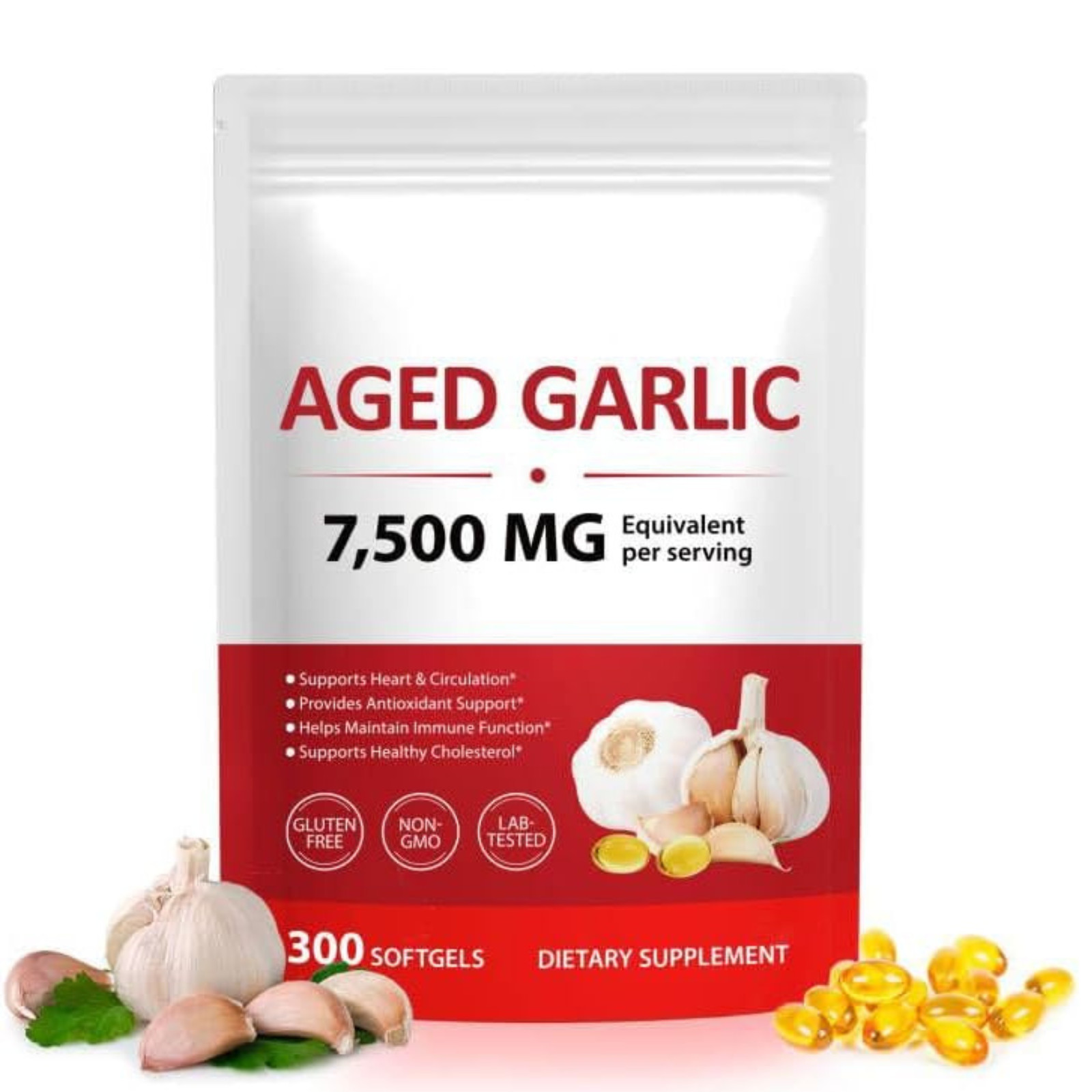 Odorless Garlic 7500Mg per Servings, 300 Softgels | 2 Years Aged Garlic Extra…