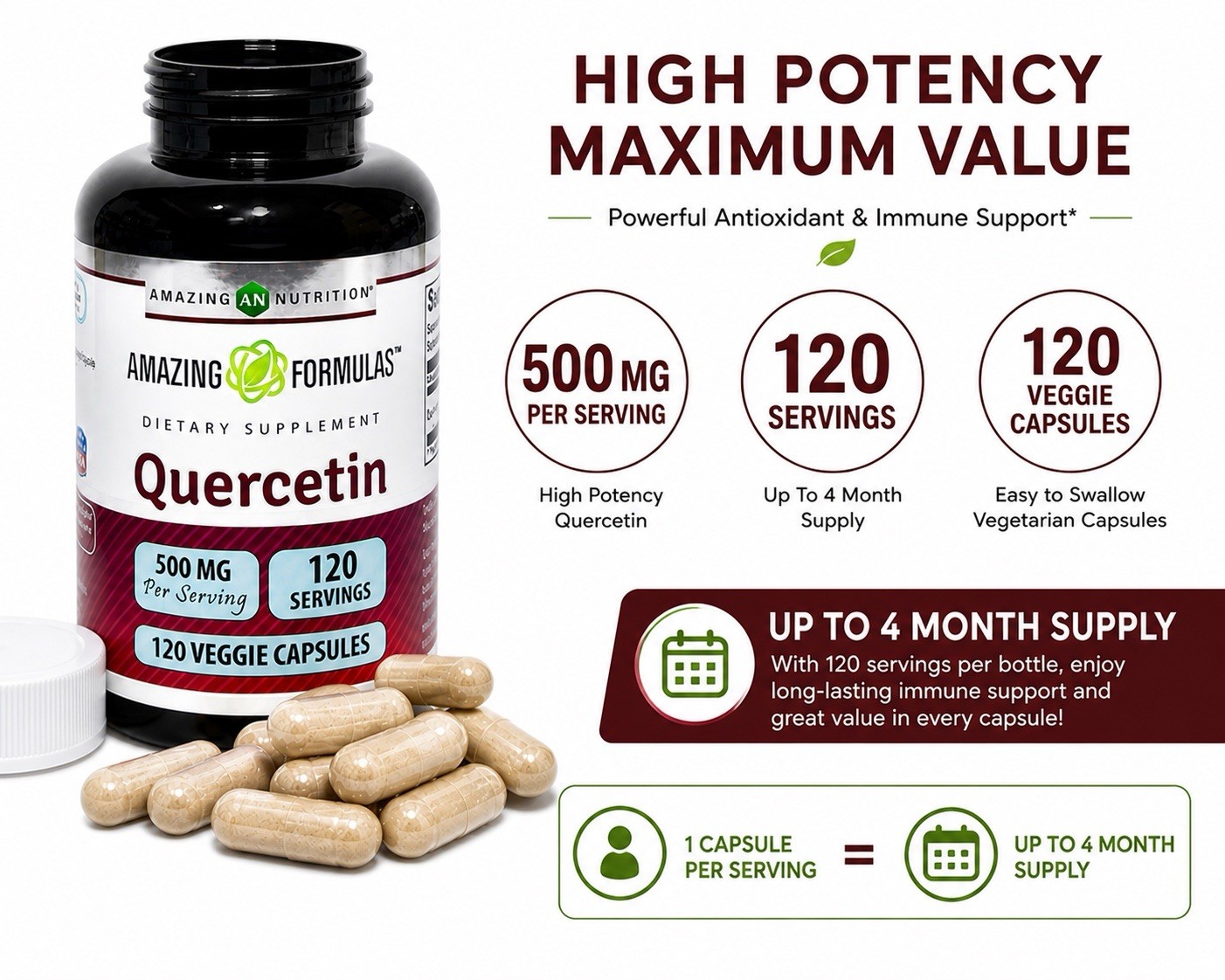 Amazing Formulas Quercetin 500 mg 120 Veggie Capsules Dietary Supplement✅2 PACK