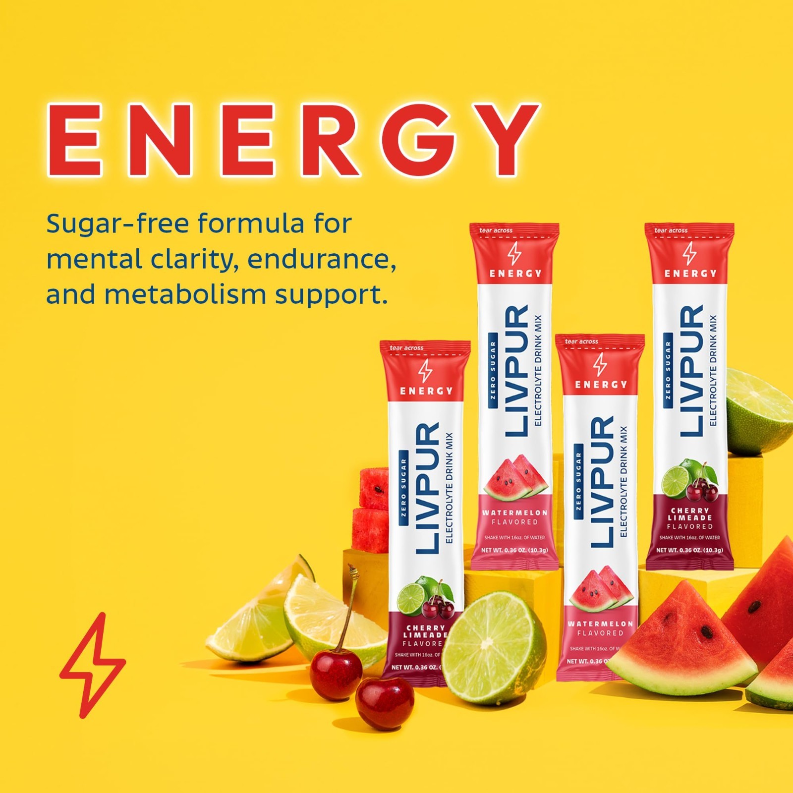 Electrolyte Drink Mix Powder – 15 Sticks, Sugar Free Hydration, Caffeine & Amino