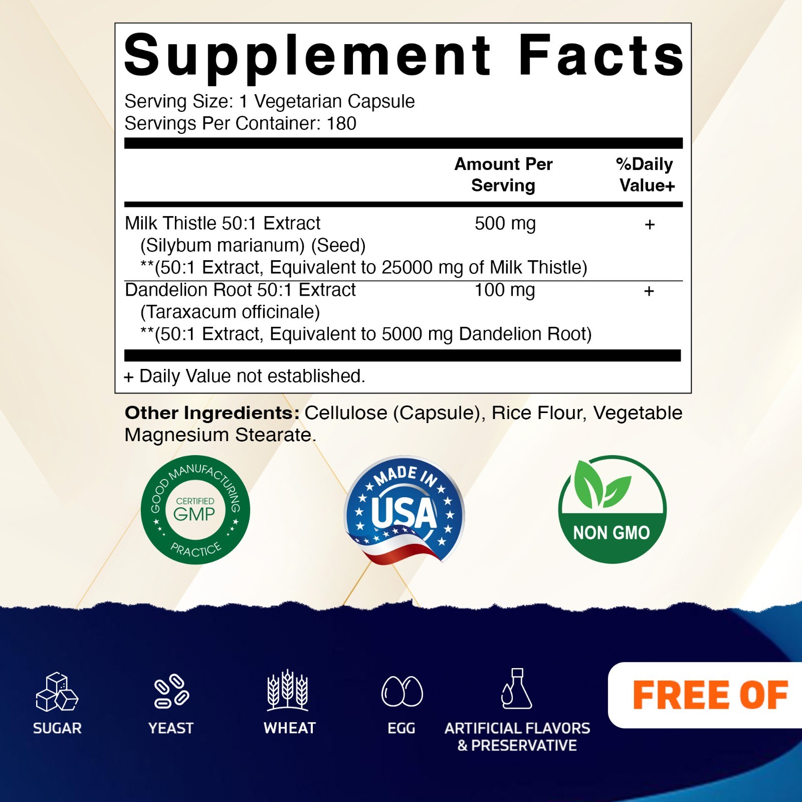 Vitamatic Milk Thistle 50:1 Extract 500mg (25000mg Equivalent), Dandelion Root 5