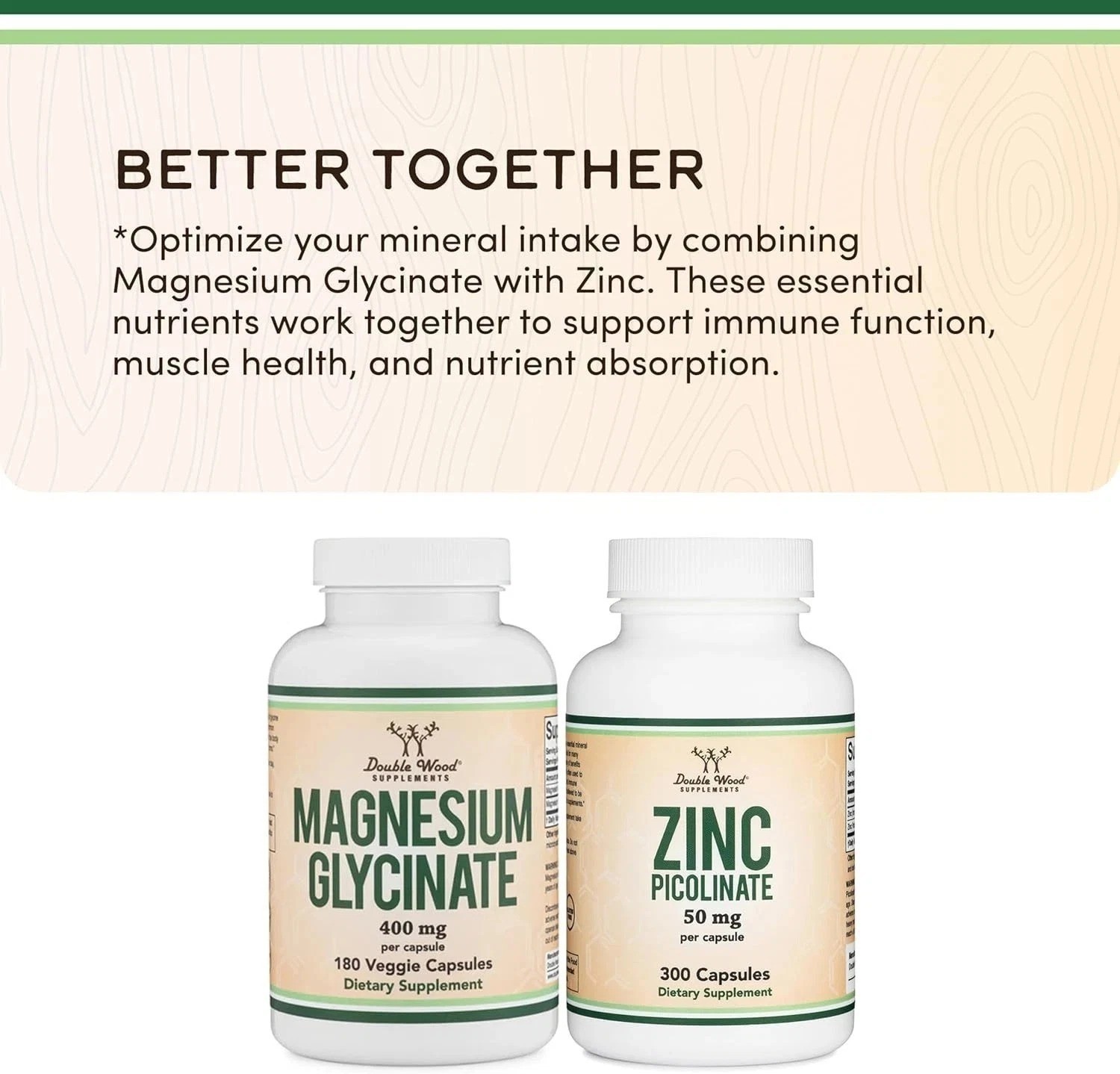 Double Wood Supplements Magnesium Glycinate 400Mg | 180 Capsules | Sleep, Muscle