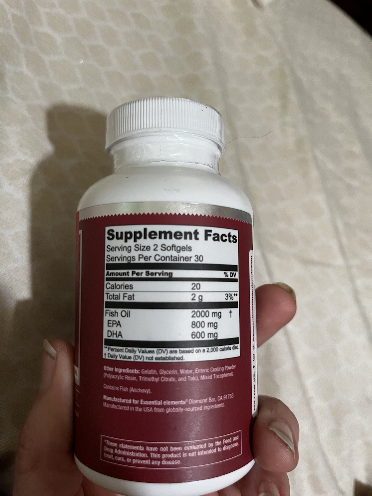 Essential elements Omega-3 Fish Oil 1400mg EPA DHA 60 Softgels Gluten-Free