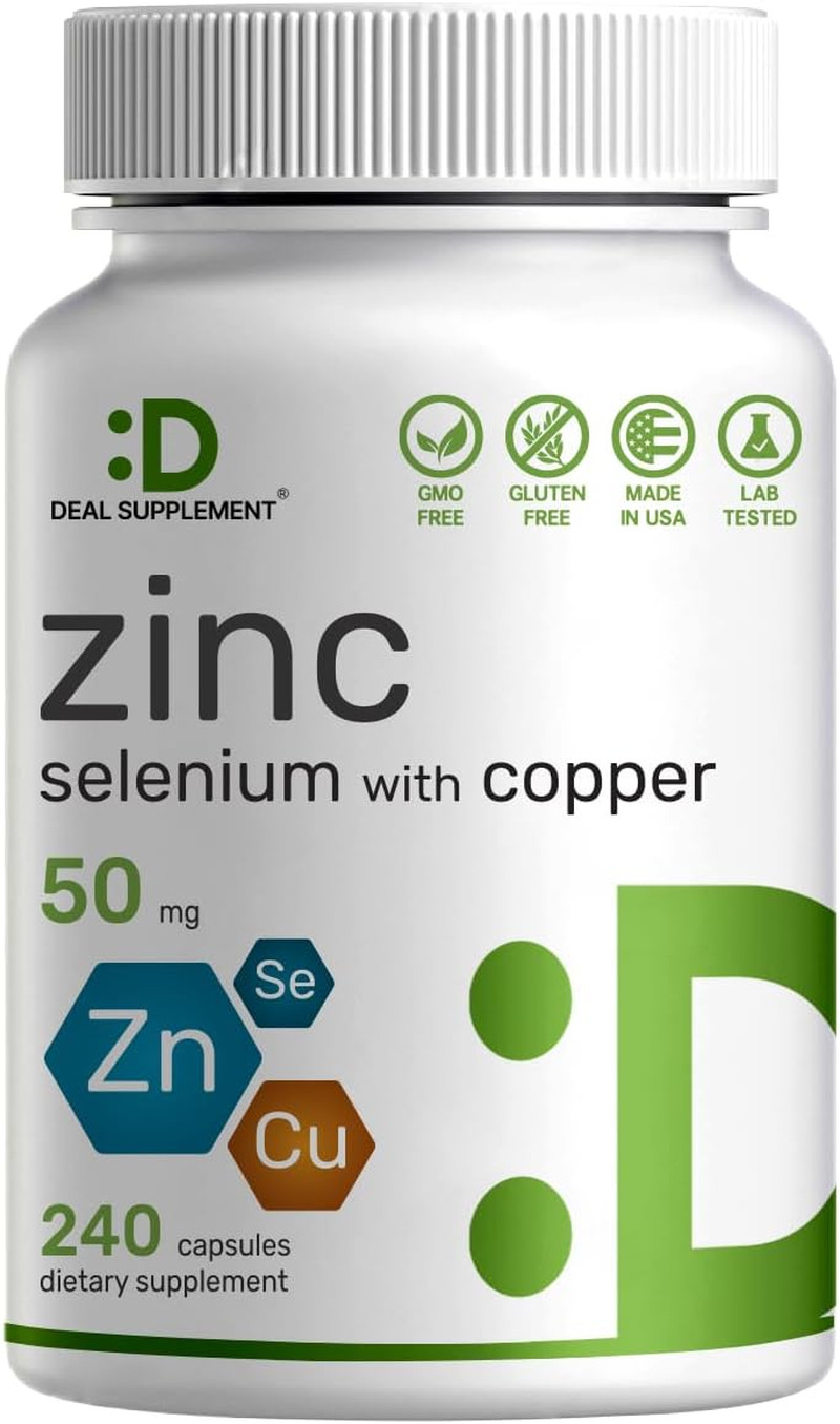 Zinc 50Mg with Selenium + Copper, 240 Capsules, 8 Month Supply, 3 in 1 Mineral F