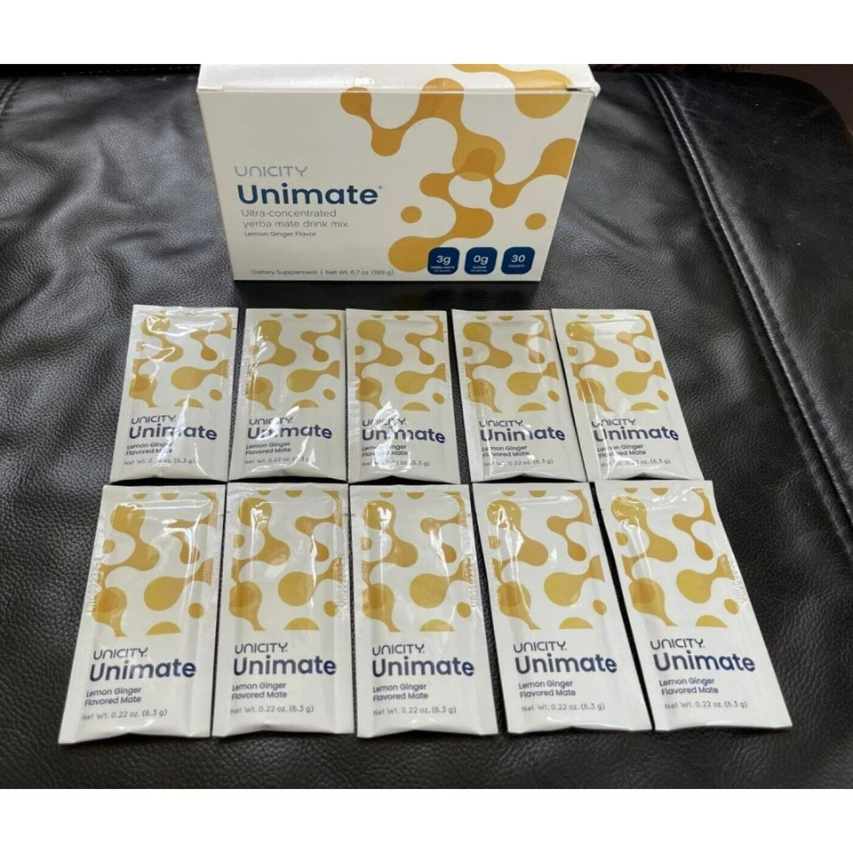 Unicity Unimate Lemon Ginger Yerba Mate Drink Mix 30 Stick Packs New Sealed