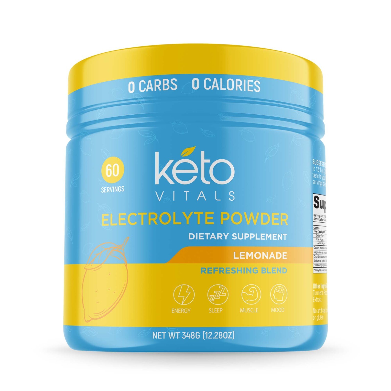 Keto Vitals Electrolyte Powder Supplement Energy Drink Mix Tub Lemonade