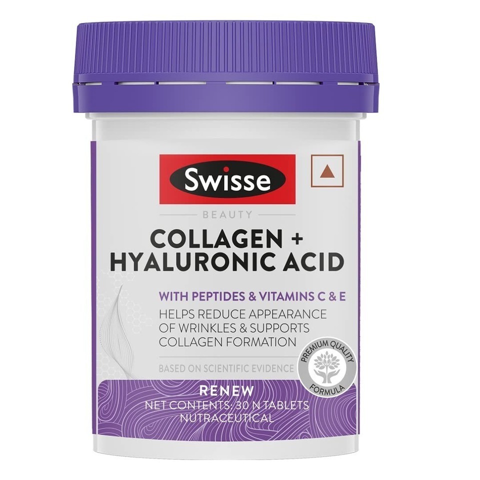 Swisse Collagen+ Hyaluronic Acid with Peptides & Vitamin C & E – 30 Tablets