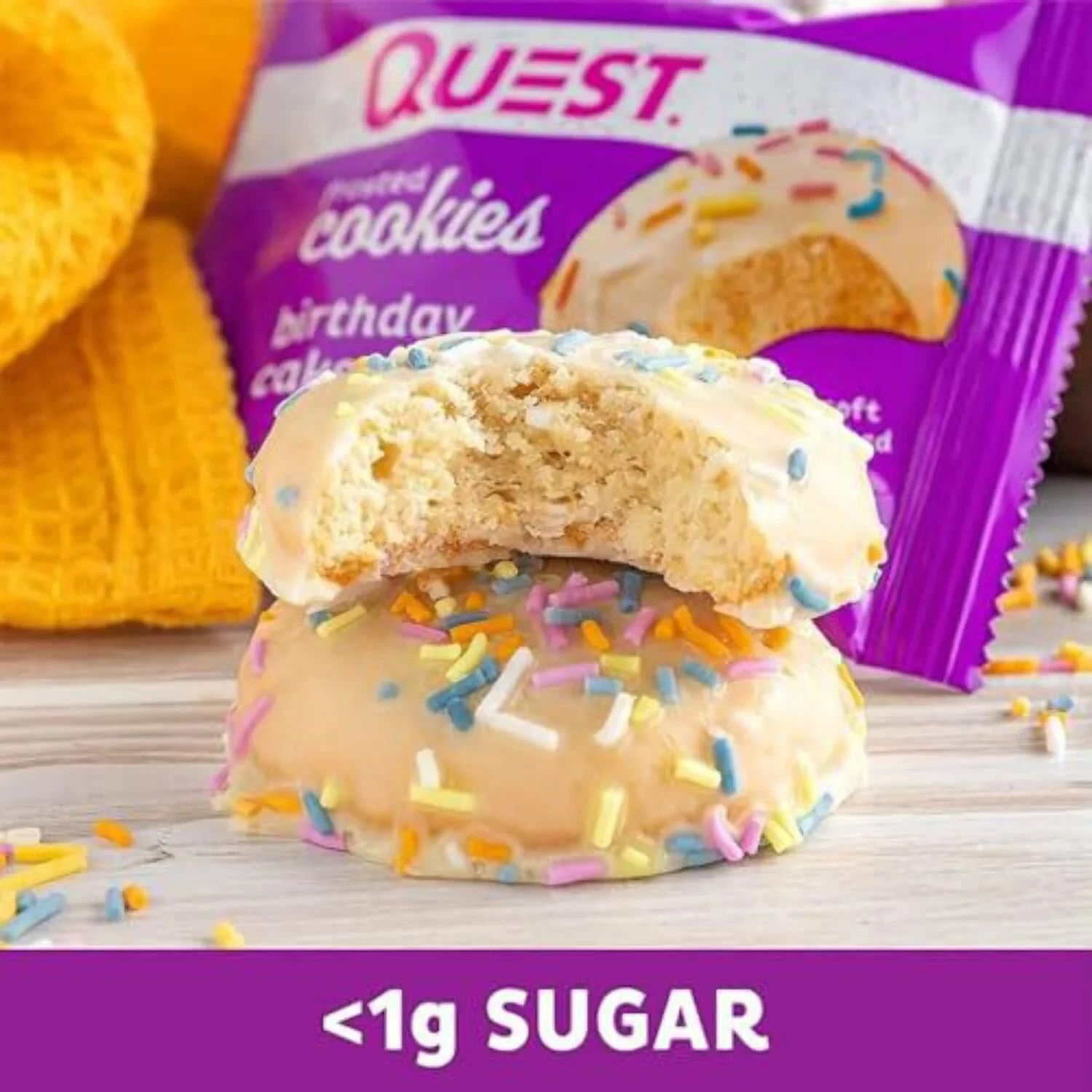 Quest Frosted Protein Cookies, Low Carb, Gluten-Free, Birthday Cake, 8 Count
