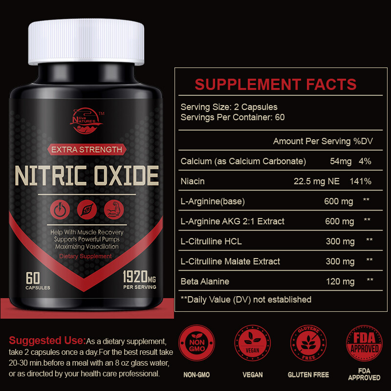 Nitric Oxide Booster Capsules – L-Arginine, L-Citrulline 1920mg Muscle Support