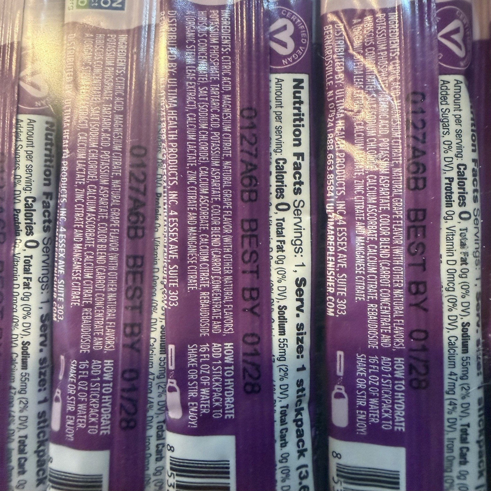 100 Count Ultima Replenisher, Electrolyte Hydration Drink Mix Sticks- Grape