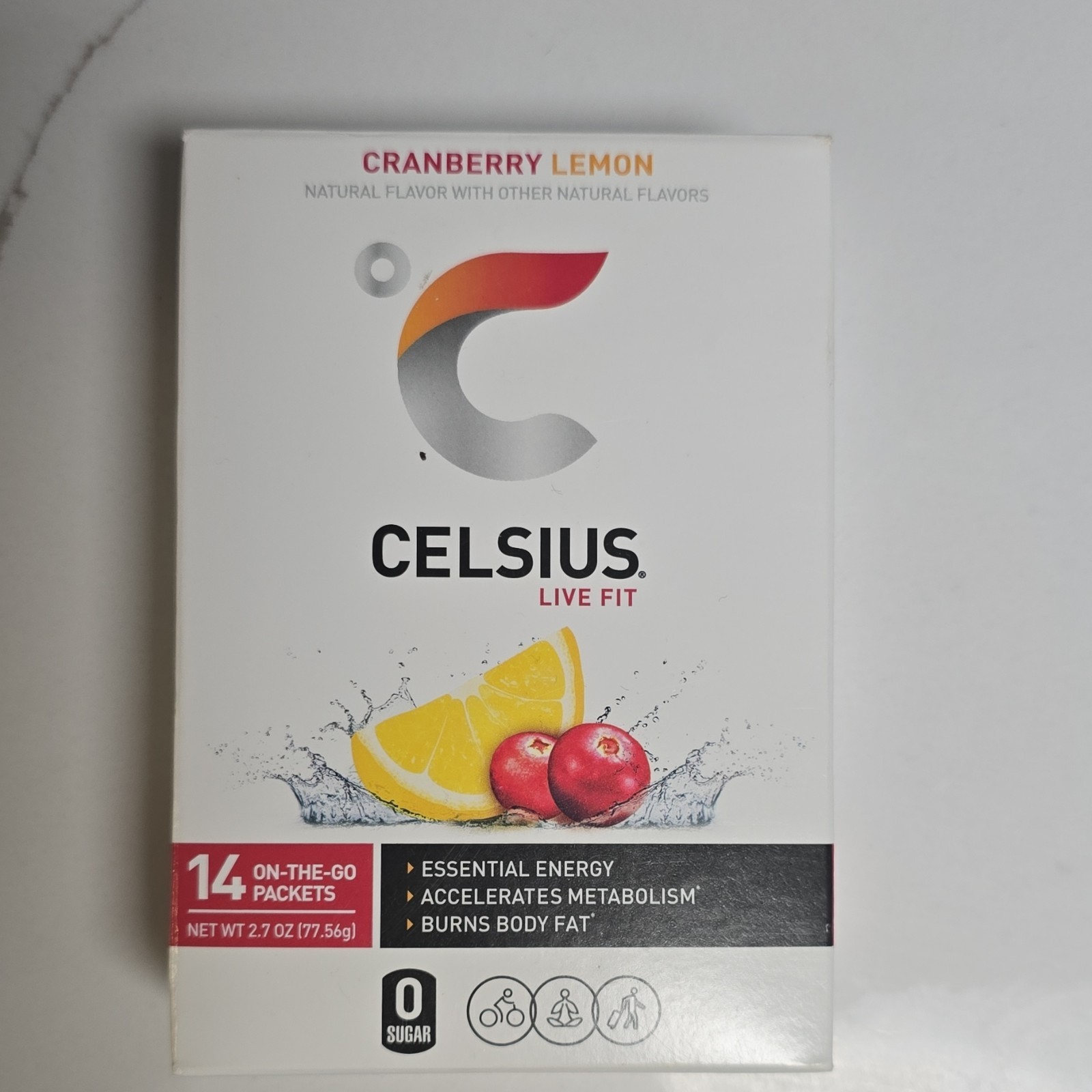 Celsius Live Fit Cranberry Lemon Powder Sticks 14 Pack 2.7 oz Sugar-Free