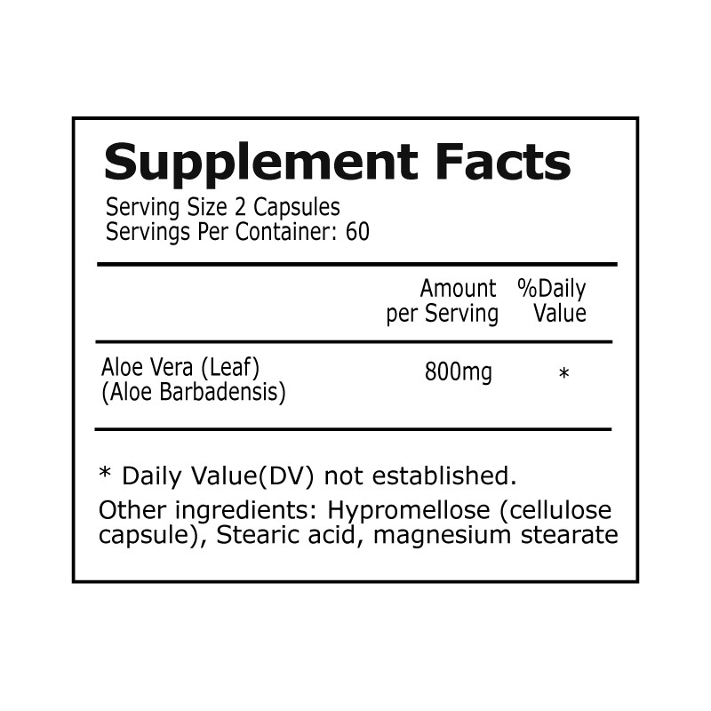 Aloe Vera Extract Capsules, For digestion and detox cleansing, immune support