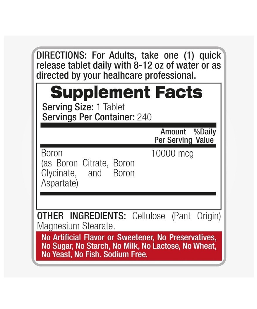 Boron 10mg Supplement 240 Tablets Bone Joint Immune Vegan Energy Support Health!