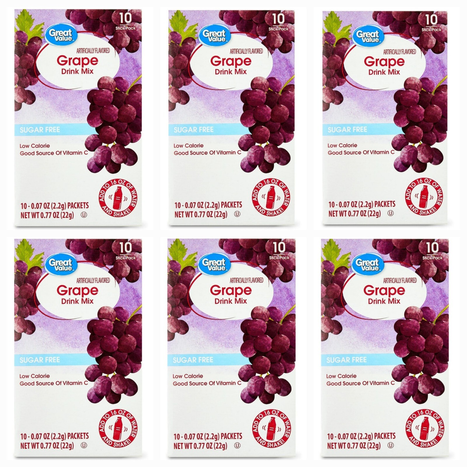 6 Pack – Great Value Sugar-Free Grape Powdered Drink Mix Vitamin C 60 Packets