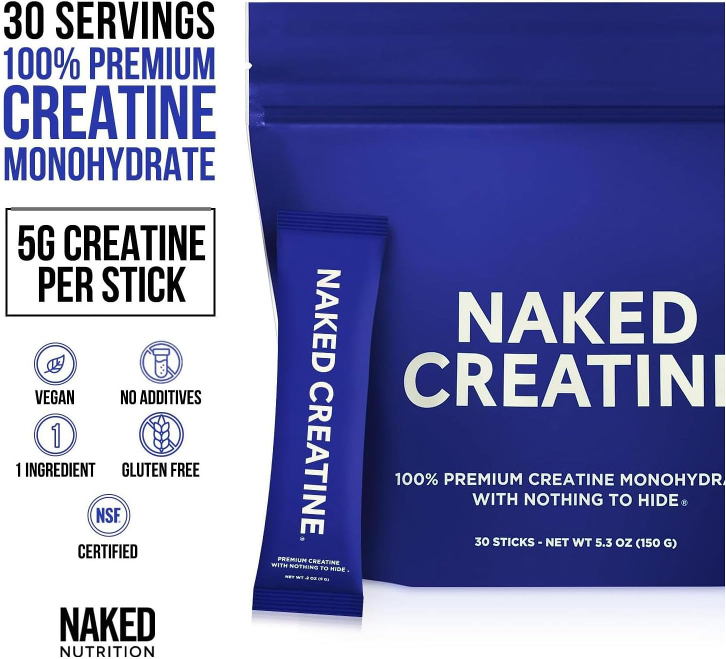 Creatine Stick Packs – Unflavored Micronized Creatine, Vegan, Non-Gmo, Gluten-Fr