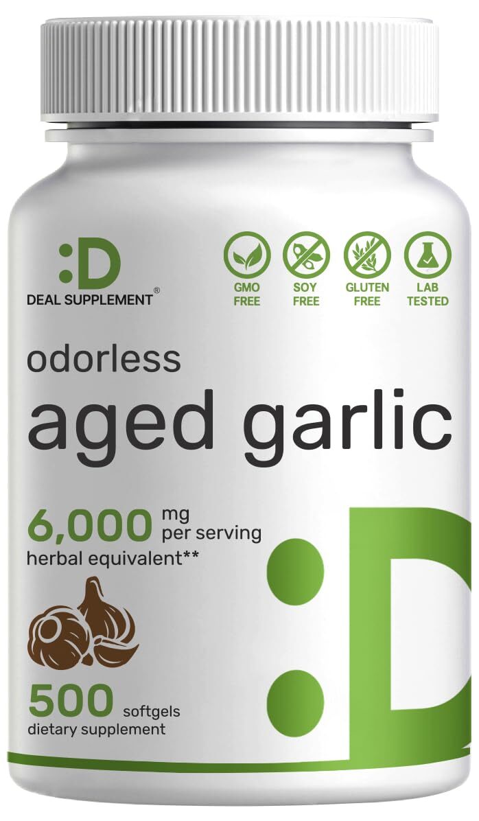 Odorless Aged Garlic Pills 6000mg for Heart & Immune Antioxidant 500 Softgels