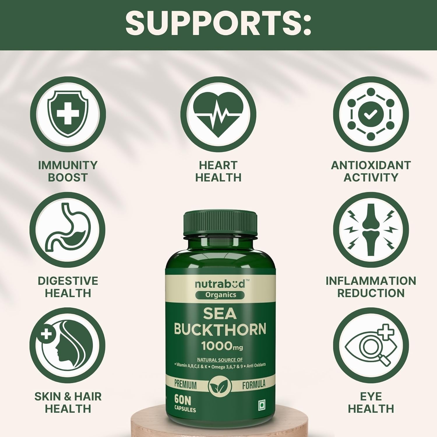 Nutrabud Sea Buckthorn Berry Powder Capsules 1000mg – 60 Caps Vitamin-A,C,E,K