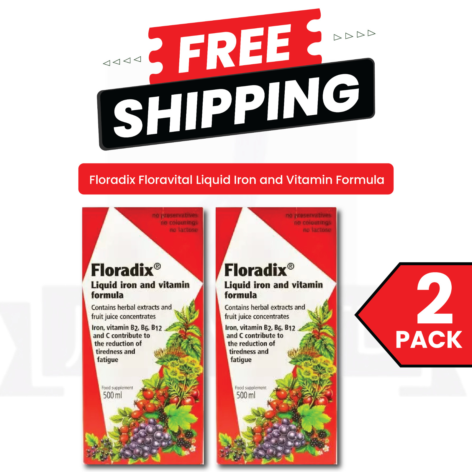 Floradix Liquid Iron And Vitamin Formula – 500ml-PACK OF 2