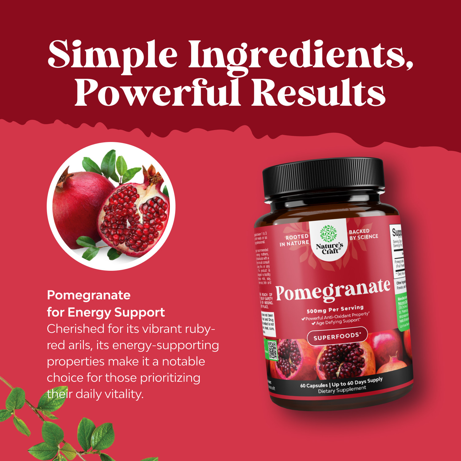 Pomegranate Extract Capsules Antioxidant Supplement for Heart Health Joint 60ct