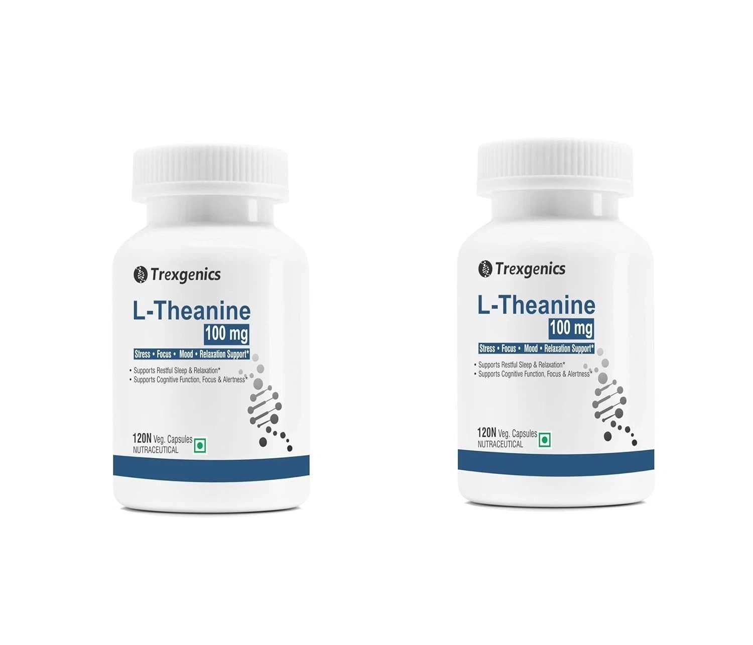 Trexgenics L-THEANINE 100 mg Stress, Focus Mood Relaxation Support – 120 x 2 cap