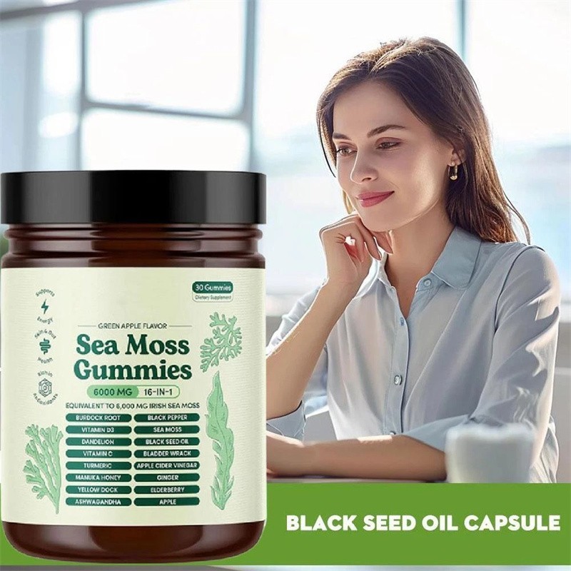 2x 16 in 1 pure Sea Moss Gummy | Irishmoss Extract 6000Mg |Green Apple Flavor