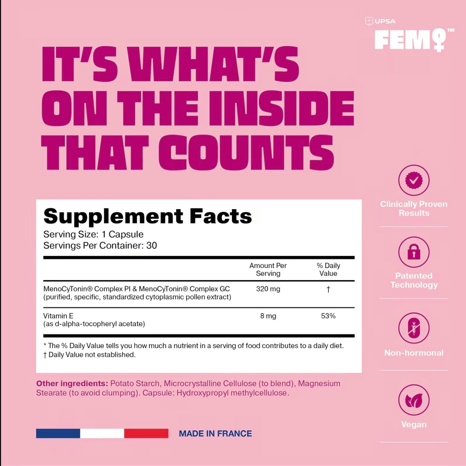 UPSA FEMO PERIMENO Menopause Supplement PERI CYTONIN 30 Capsules Non-Hormonal
