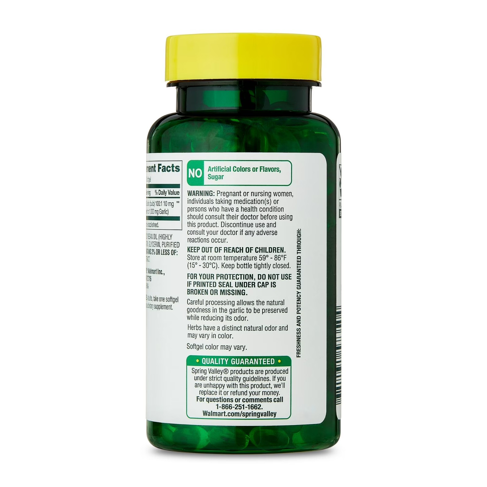 Spring Valley Odor-Controlled Garlic Softgels 1000mg 120 Count