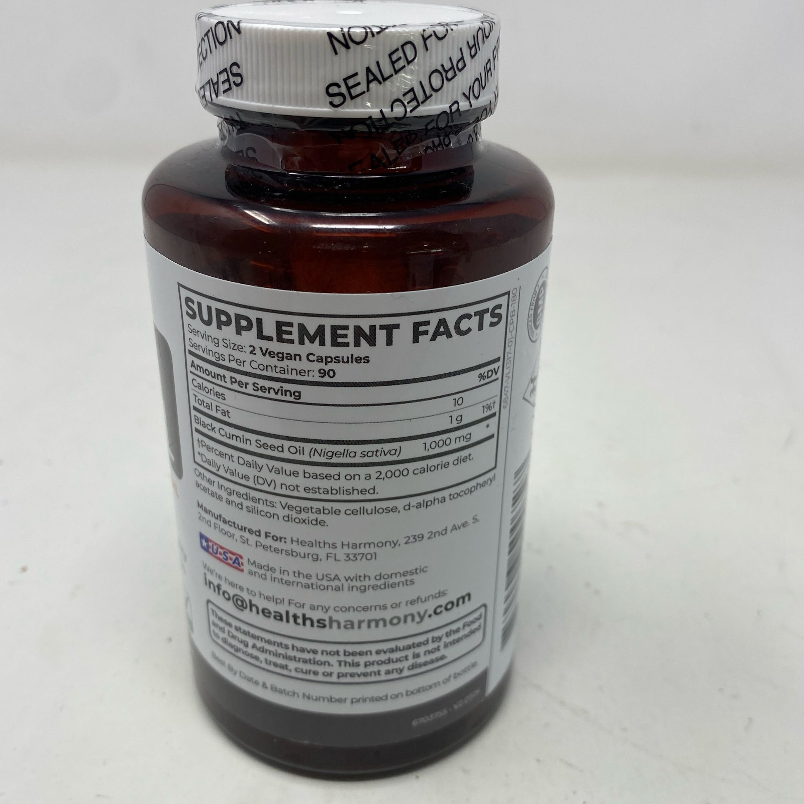 Healths Harmony Black Seed Oil 500mg 180 Vegan Caps, Amber Bottle