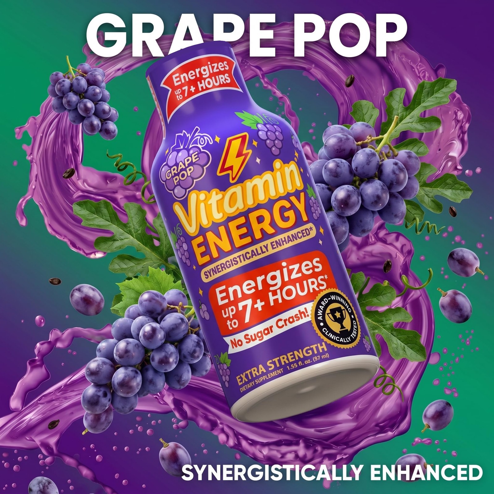 Vitamin Energy Focus Extra Strength Energy Shot Grape 24 Pack 260Mg Natural
