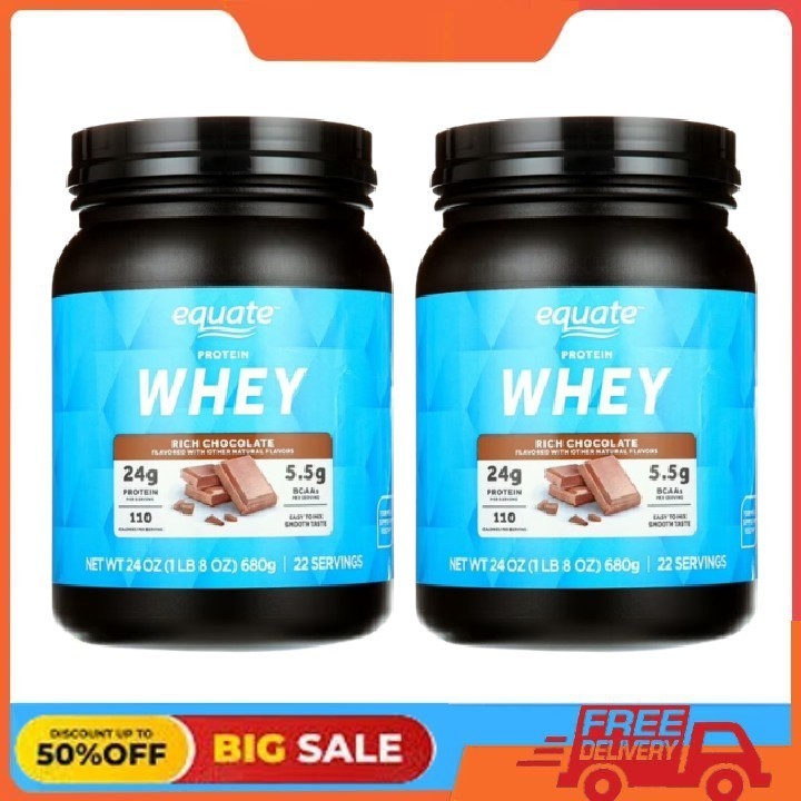 2 Pack Equate Whey Protein Powder, Rich Chocolate, 24 oz