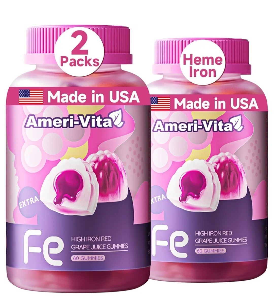 Ameri-Vita High Iron Red Grape Juice Gummies 60 Gummies X 2 Bottles(120 Gummies)