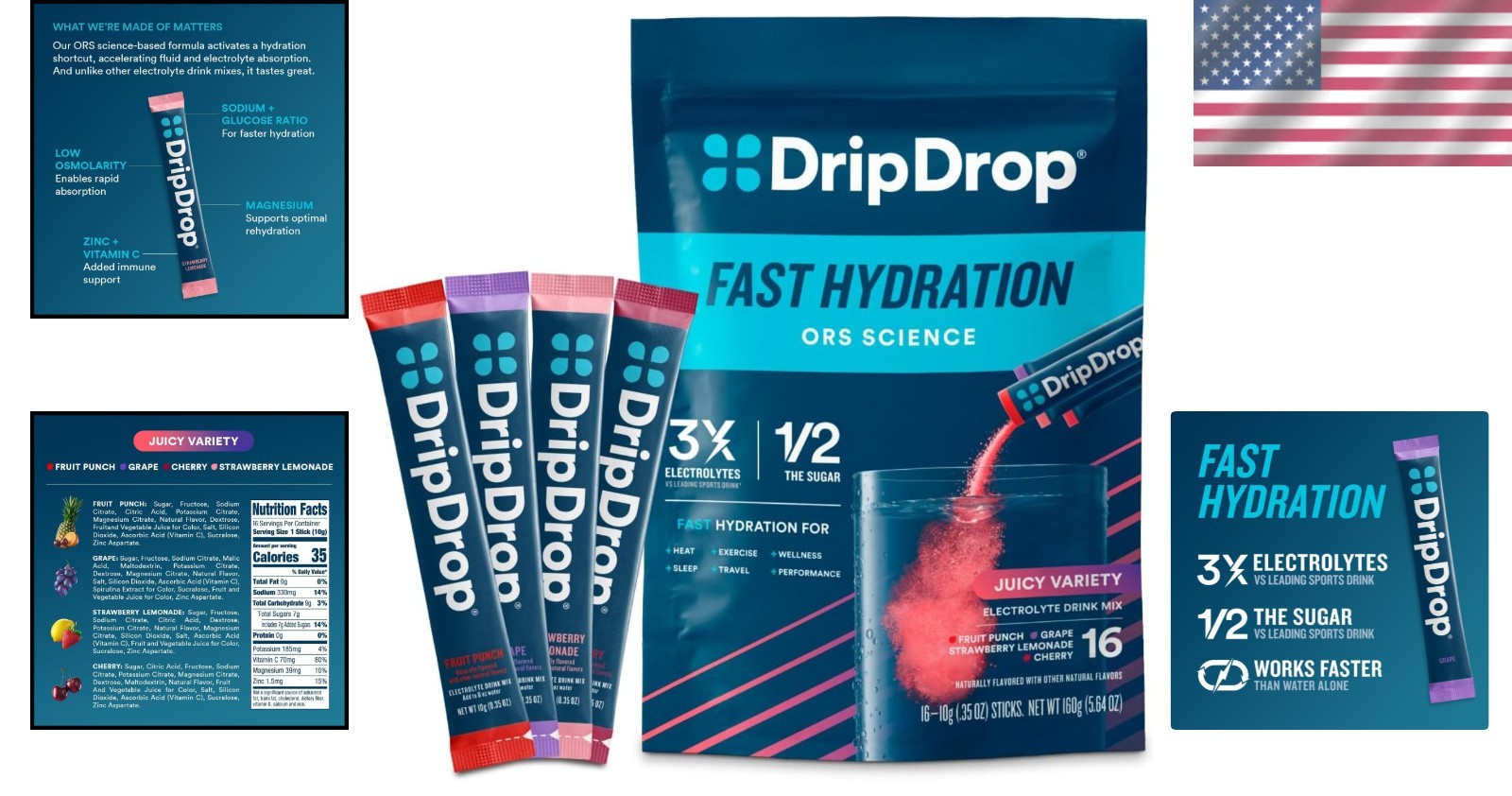 Juicy Variety Hydration Packets – Electrolyte Drink Mix, 16 Single Serve Sticks