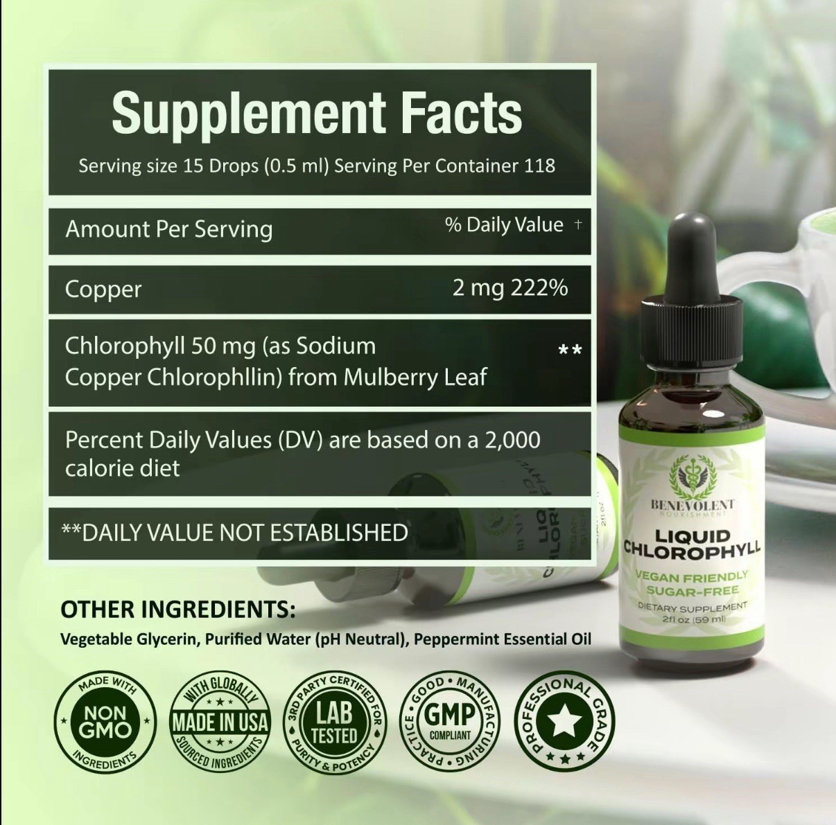 Benevolent Chlorophyll Liquid Drops 4 Month Supply Liquid Chlorophyll Supplement