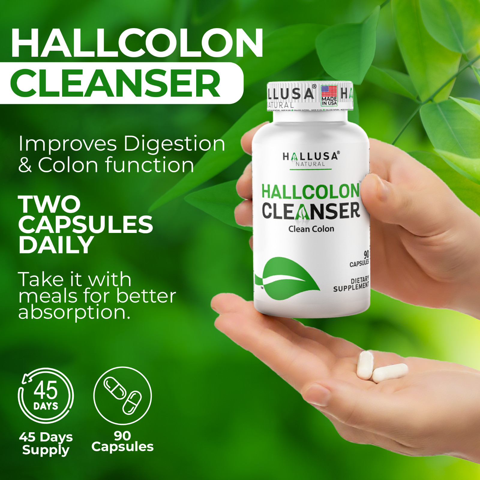 HALLCOLON – Digestive Health & Colon Cleanser – Detox Support – 90 Capsules
