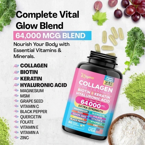 Collagen Pills Hair, Skin & Nail Health 64,000 MCG Biotin 90 Caps