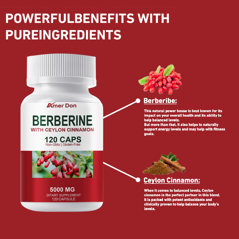 120x Premium Berberine HCL Extract 5000MG,Healthy Cholesterol, Anti-Inflammatory