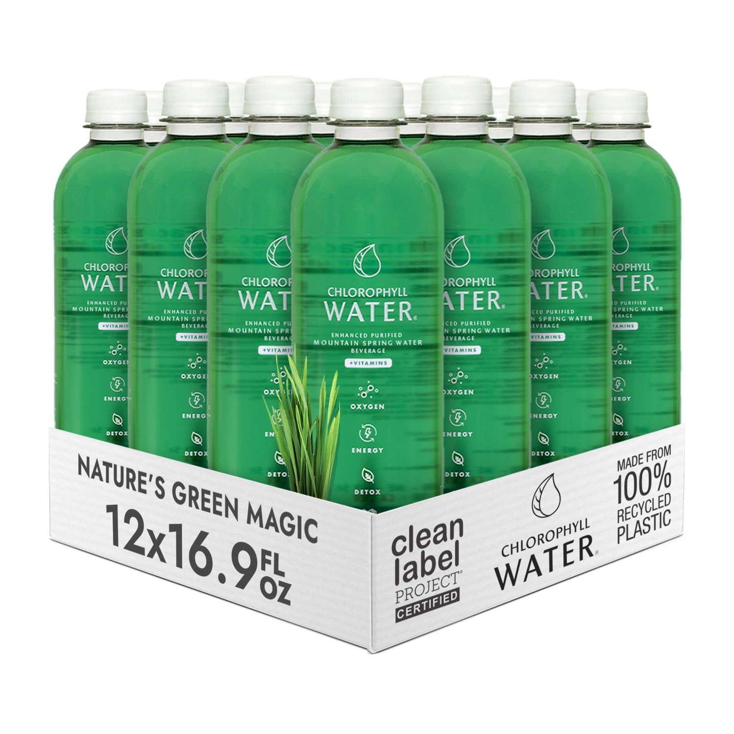 Chlorophyll Water (12-pack) Liquid Chlorophyll Drops in Purified Water Bottles