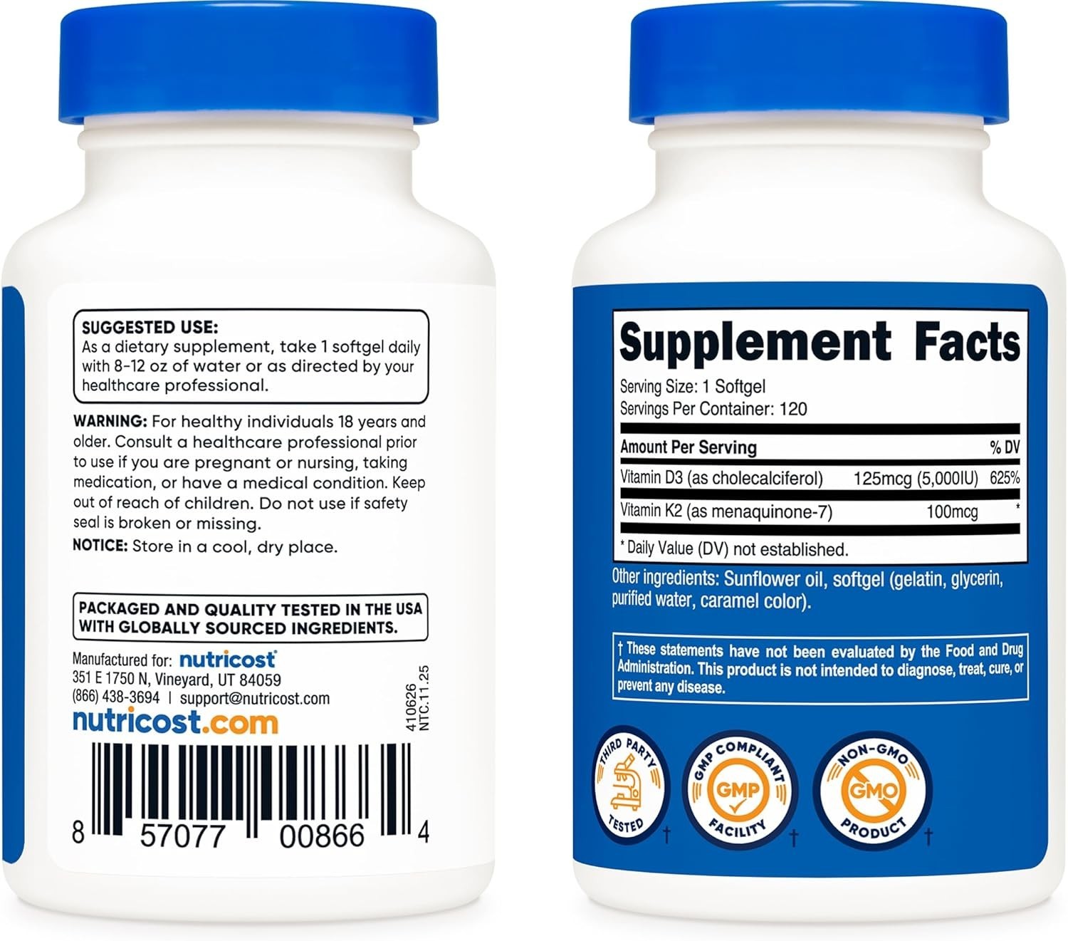 Advanced Vitamin D3 5000 IU & K2 MK7 – 120 Softgels for Bone and Heart Health