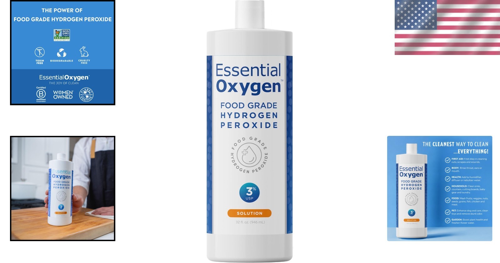 Eco-Friendly 32 Fl Oz Food Grade Hydrogen Peroxide – Multi-Use Natural Cleanser