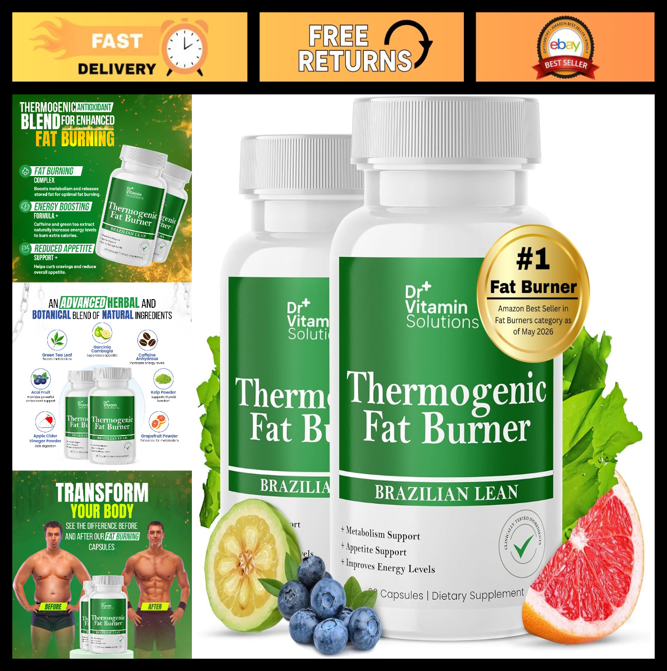 Thermogenic Fat Burner & Appetite Suppressant – Weight Loss, Metabolism Boost, 2