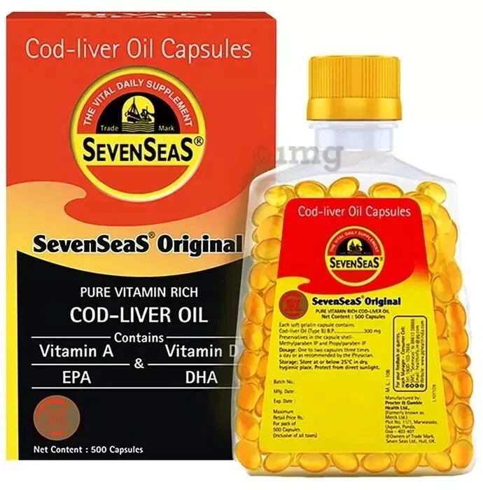 Seven Seas Cod Liver Fish Oil – 500 Capsules Vitamin A and D Omega3