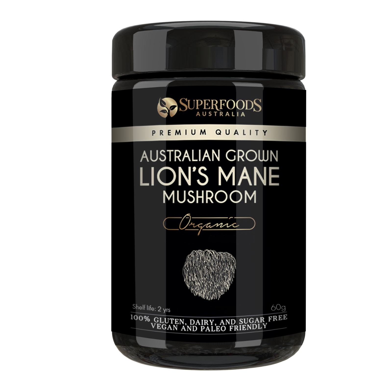 Australian Grown Lion’s Mane Mushroom Powder 60g – Miron Glass Jar Free Express!