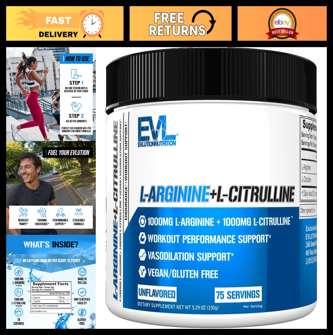 Nitric Oxide Booster Powder – L-Citrulline & L-Arginine 1000mg for Energy, Pumps