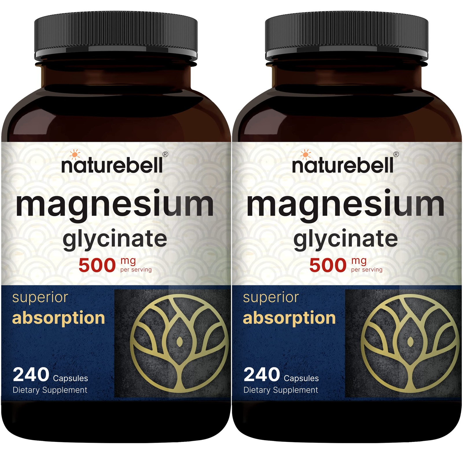 NatureBell Magnesium Glycinate 500mg, 480 Capsules (2 Pack) | 100% Chelated
