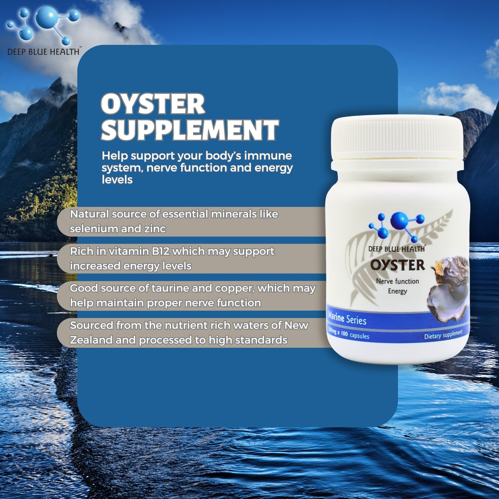 New Zealand Oyster Extract Powder 500mg x 100 Capsules Zinc Supplement Pill…