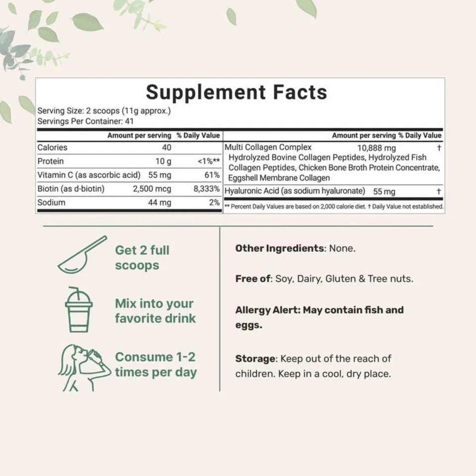 Multi Collagen Peptides Powder 5 Types | Hyaluronic Acid, Biotin & Vitamin C