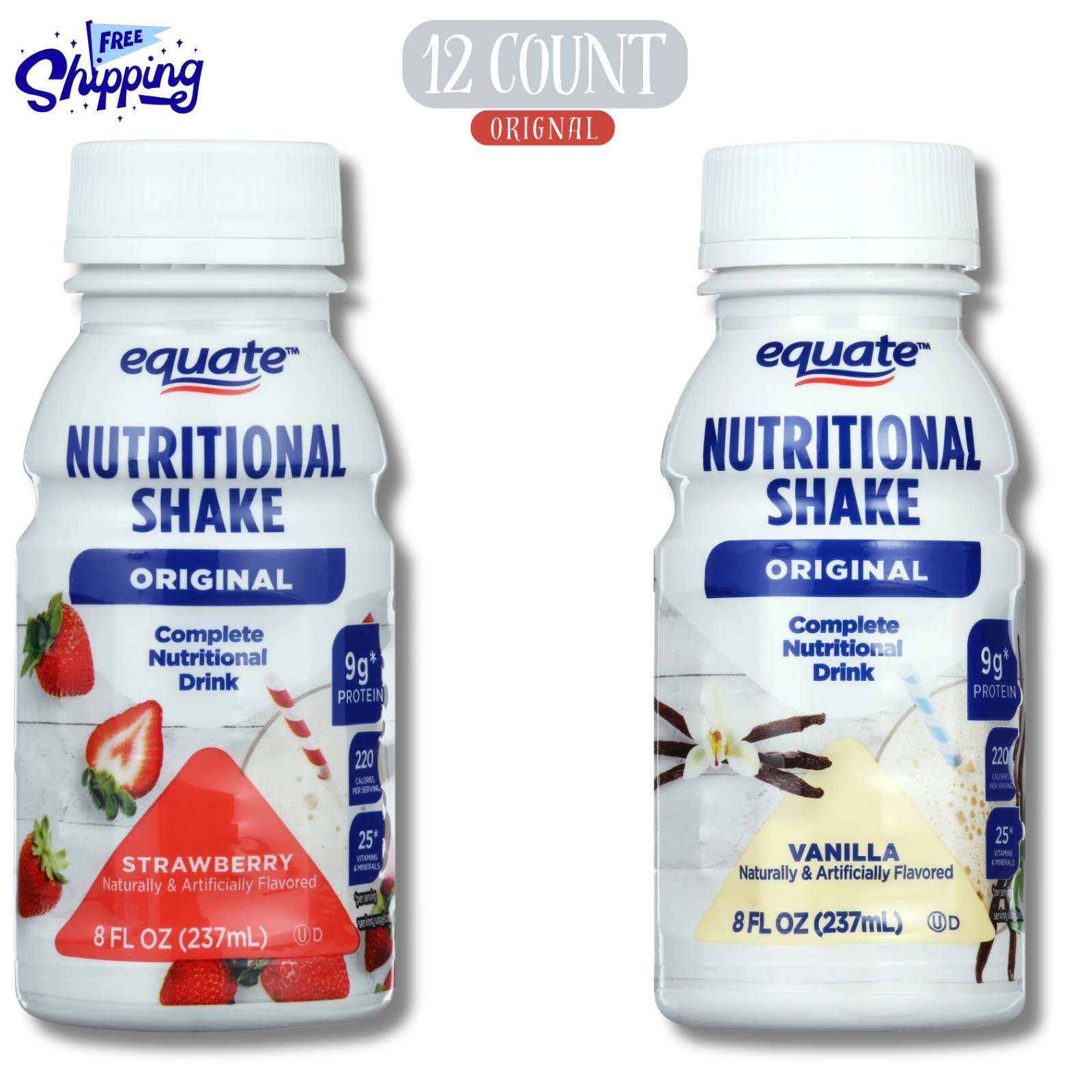 (12 Count) Equate Original Meal Replacement Nutri Shakes, Variety Pack , 8-Oz,