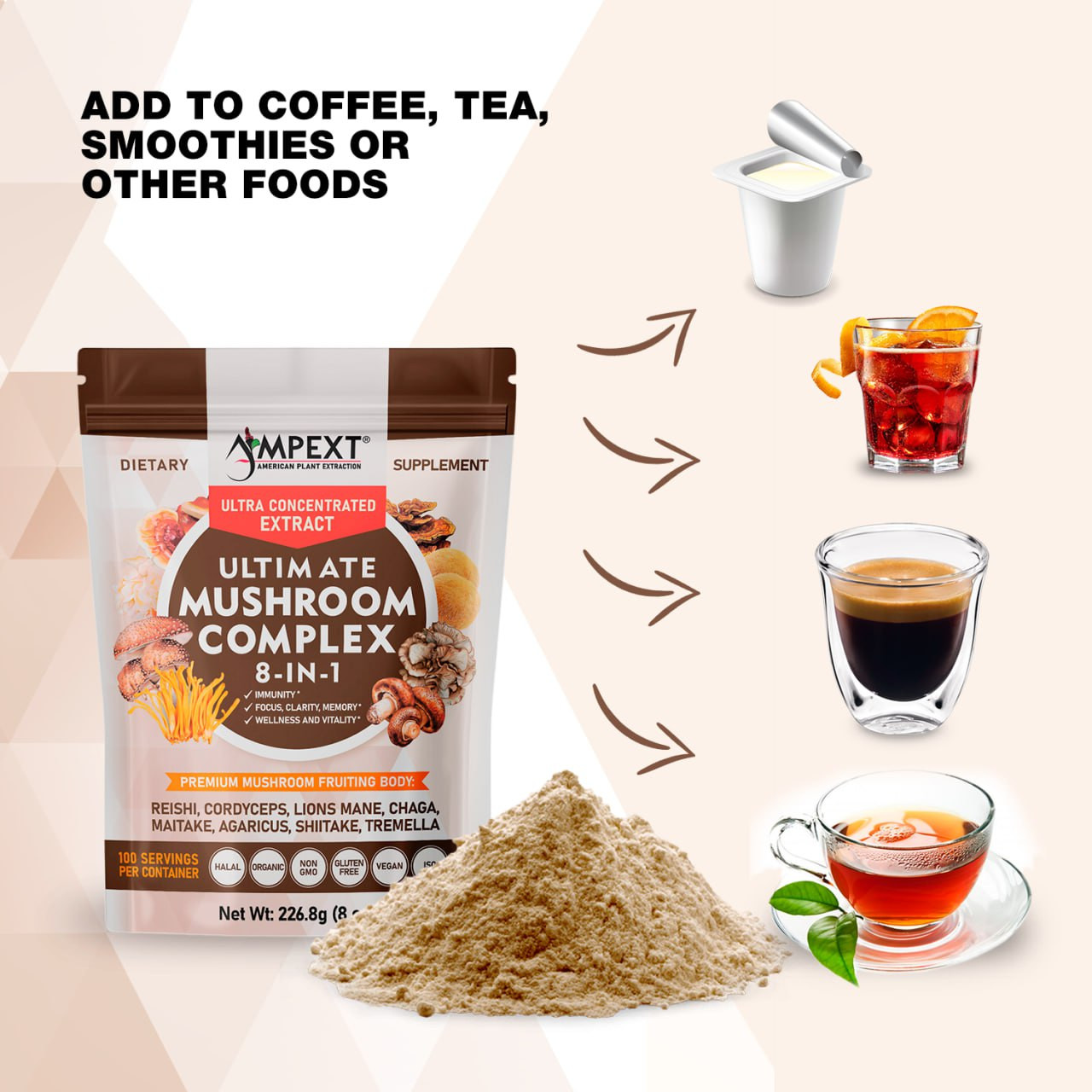 8-IN-1 Ultimate Mushroom Complex – Only Fruiting Bodies, 8 oz