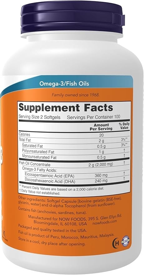 NOW Supplements, Omega-3 180 EPA 120 DHA Molecularly Distilled Cardiovascular